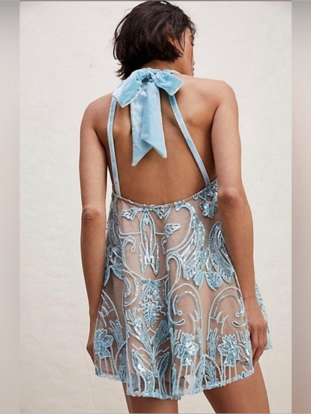 Free People Swing it Playsuit Blue Sequins XL